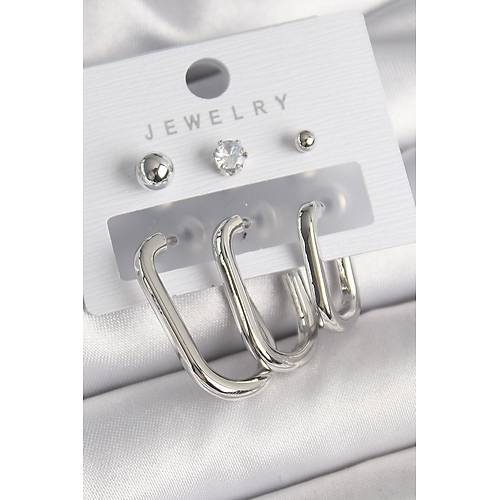 Pirin� G�m�� Renk Halka Model Zirkon Ta�l� Top�uk Detay Kad�n K�pe Seti