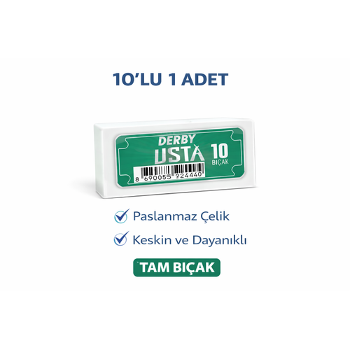 Derby Usta �ift Tarafl� Jilet Tam B��ak Berber Jileti 10LU 1 PAKET