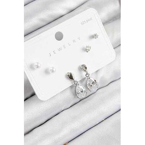 Pirin� Zirkon Ta�l� Sallant�l� Damla Model G�m�� Renk 925 Ayar G�m�� �ivi Kad�n K�pe Set