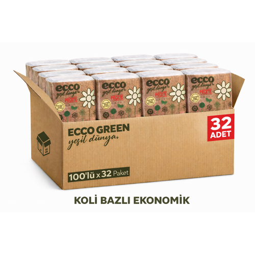 ECCO GREEN Ye�il D�nya Pe�ete 100�l� 32 Paket Koli Ekonomik Toplu Sat��