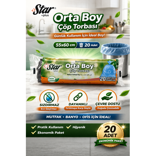 Star Plus Orta Boy ��p Torbas� 20'li 1 Paket 55x60 cm Dayan�kl� S�zd�rmaz Orta Boy ��p Po�eti