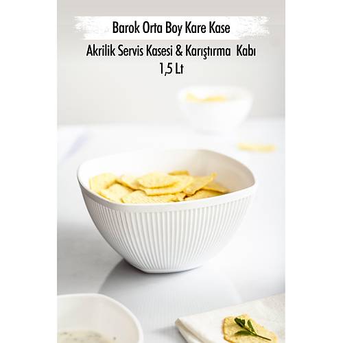 Akrilik Barok Beyaz Orta Boy Kare Meyve & Salata Kasesi & Kar��t�rma Kab� / 1,5 Lt (CAM DE��LD�R)
