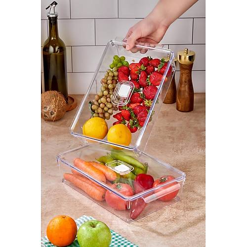 2'li Orta Boy Vakum D��meli Kapakl� Dolap ��i Organizeri & K�r�lmaz D�zenleyici Kutu (4,5Lt)