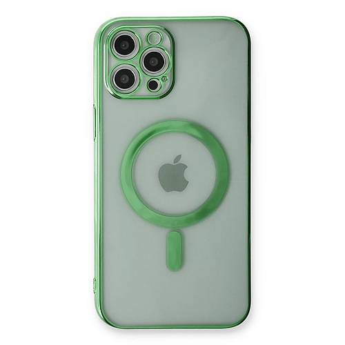 iPhone 12 Pro K�l�f Magneticsafe Lazer Silikon - Haki Ye�il