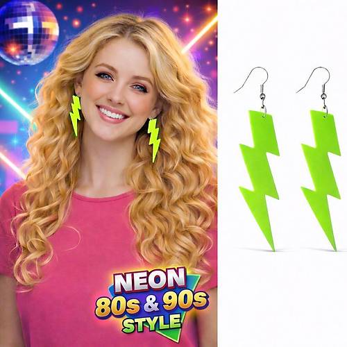 80�ler 90'lar Retro Neon Ye�il �im�ek K�pe 10 cm