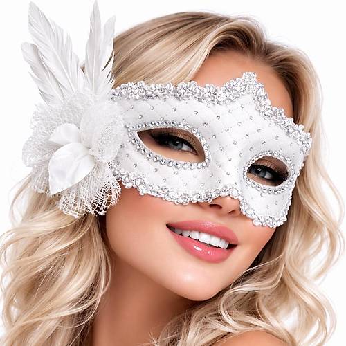 Beyaz T�yl� Venedik L�ks Balo Maskesi