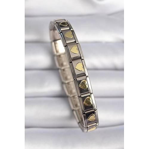 316L �elik G�m�� Renk Gold Kalp ��leme Nomination Charm Bileklik