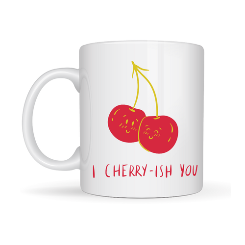 Model 26 � I Cherry-Ish You Yaz�l� Sevimli Kiraz Tasar�ml� Porselen Kupa - A�k Dolu Hediye Fikri