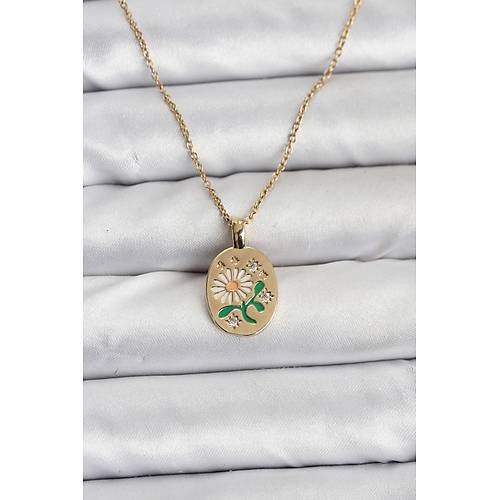 316L �elik Zincir Papatya Fig�rl� Kad�n Kolye