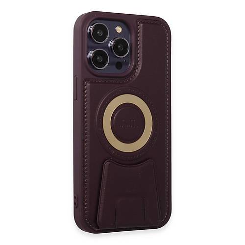 iPhone 14 Pro K�l�f Merk�r Magneticsafe Standl� Kapak - Derin Mor