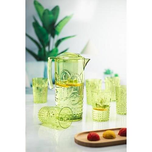Akrilik Ye�il S�rahi 2,3 lt Ve 6'l� & Su Me�rubat Kahve Yan� Barda�� 400 ml Seti