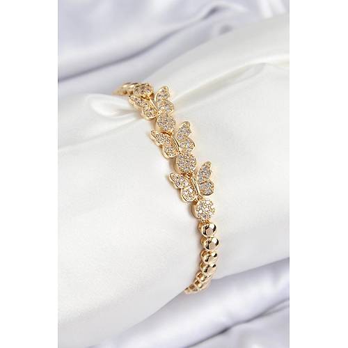 Pirin� Zirkon Ta�l� Kelebek Model Gold Renk Kad�n Bileklik