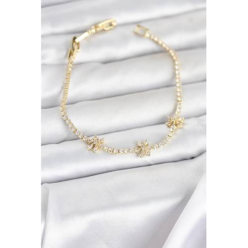 Pirin� Gold Renk �i�ek Model Zirkon Ta�l� Su Yolu Kad�n Bileklik