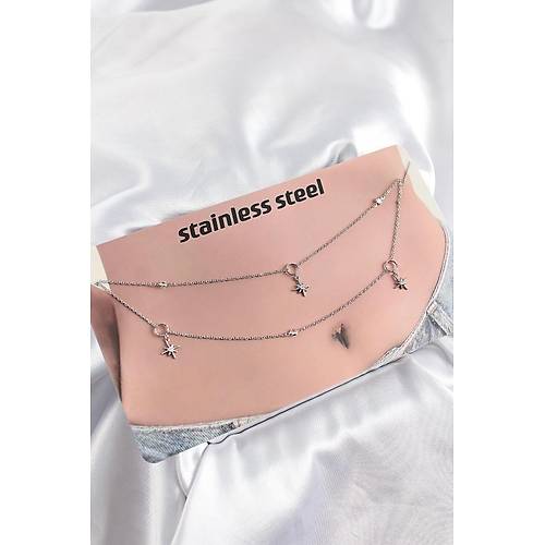 316L �elik Zirkon Ta�l� Kutup Y�ld�z� Model G�m�� Renk G�bek Bel Zinciri