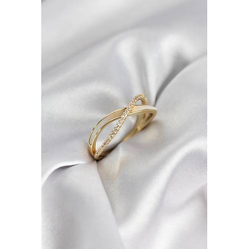 Zirkon Ta�l� Sarmal Sedefli Gold Renk Kad�n Y�z�k