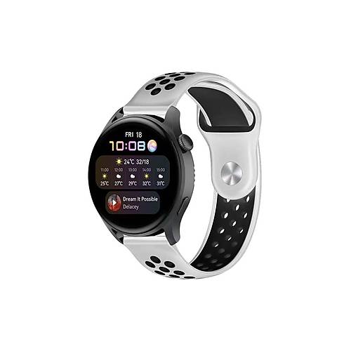 Watch 22mm Spor Delikli Kordon - Beyaz-Siyah