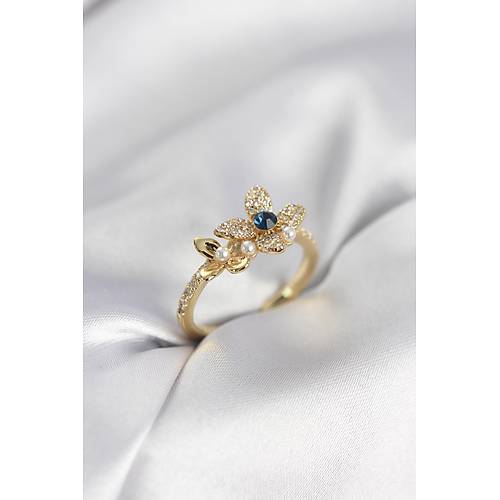 Gold Renk �i�ek Model Zirkon Ta�l� Kad�n Y�z�k