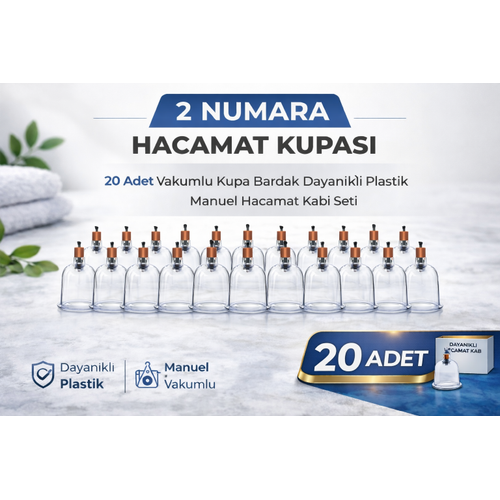 2 Numara Hacamat Kupas� 20 Adet Vakumlu Kupa Bardak Dayan�kl� Plastik Manuel Hacamat Kab�