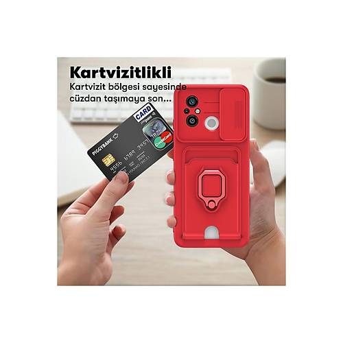 Redmi 12C K�l�f Zuma Kartvizitli Y�z�kl� Silikon - K�rm�z�