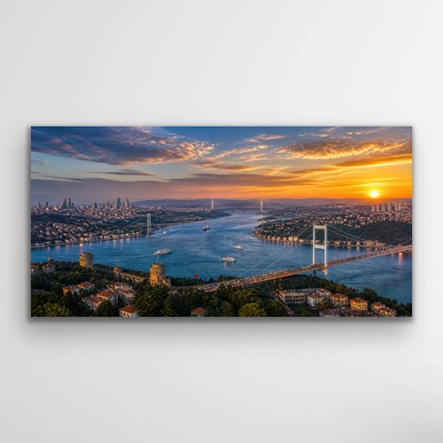 3 Bo�az Manzaral� �stanbul Kanvas Tablo 40X80 CM