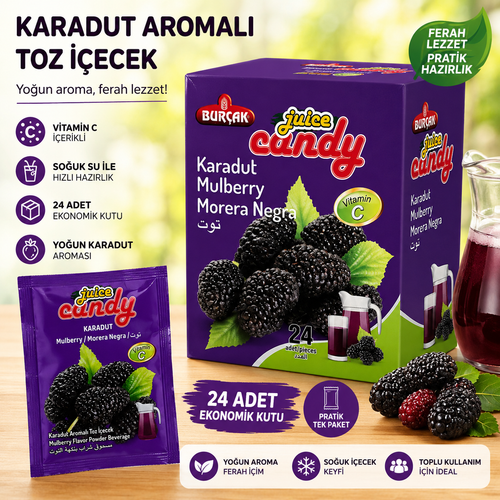 24�l� Karadut Aromal� Toz ��ecek Vitamin C ��erikli Pratik Tek Kullan�ml�k So�uk ��ecek Tozu