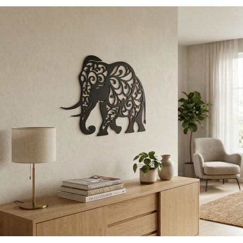 Dekoratif Fil Duvar Tablosu MDF Lazer Kesim Etnik Motifli Modern Duvar S�s�