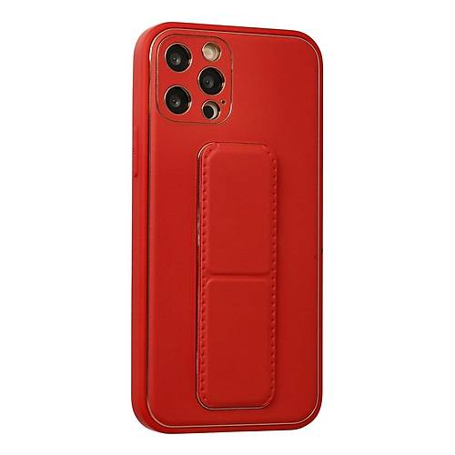 iPhone 12 Pro K�l�f Coco Deri Standl� Kapak - K�rm�z�