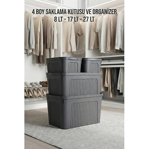 F�me 4'L� Karma �nit Saklama Kutusu Seti (8 LT + 17 LT + 27 LT) & �ok Ama�l� Ev Ve Kiler D�zenleyici