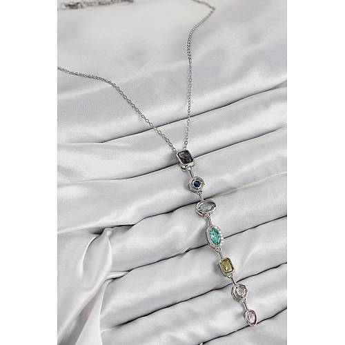Pirin� Renkli Zirkon Ta�l� Model G�m�� Renk 7 Element Kad�n Y Kolye
