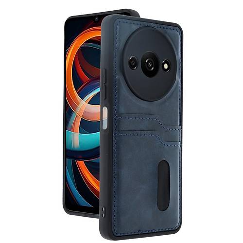Redmi A3 4G K�l�f Sara Kartvizitli Deri K�l�f - Lacivert
