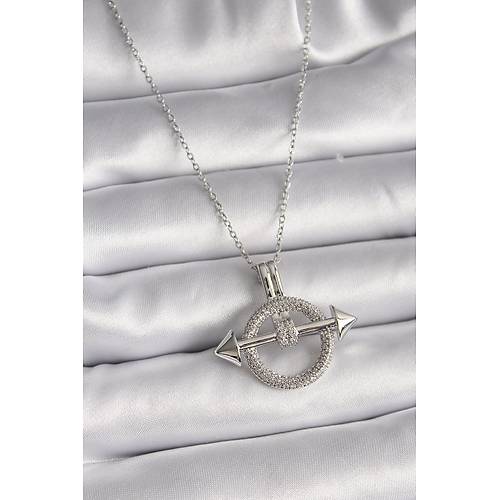 316L �elik G�m�� Renk Zincir Zirkon Ta�l� Halka Model Kad�n Kolye