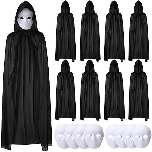 120 cm Siyah Kap��onlu Pelerin ve Boyanabilir Karton Maske 8�li Set