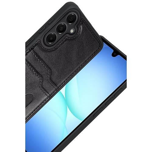 Galaxy A17 5G Sara Kartvizitli Deri K�l�f - Siyah