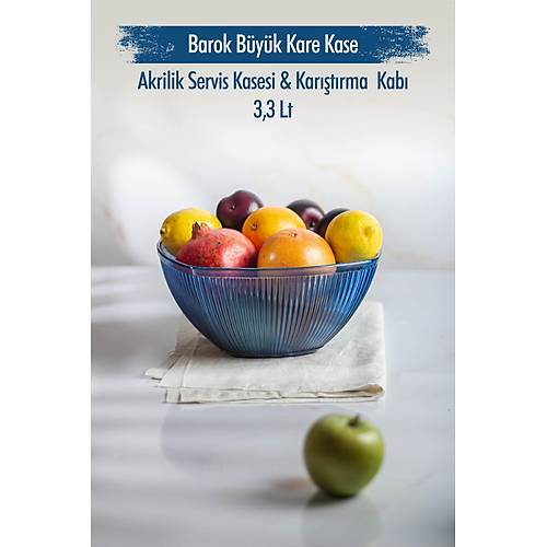 Akrilik Barok Lacivert B�y�k Kare Meyve & Salata Kasesi & Kar��t�rma Kab� / 3,3 Lt (CAM DE��LD�R)