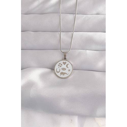 316L �elik G�m�� Renk Beyaz Mineli Kar���k Fig�rl� Tarot Kolye