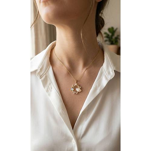 316L �elik Zincir Gold Renk Deniz Tema Model Zirkon Ta�l� Kad�n Kolye