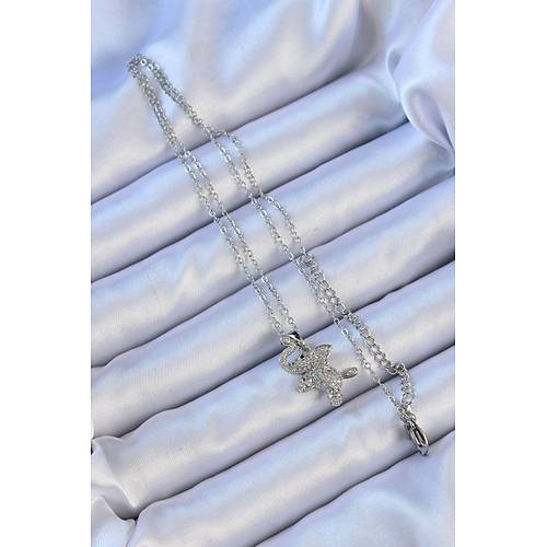 316L �elik Zincir G�m�� Renk Zirkon Ta�l� Fil Kolye