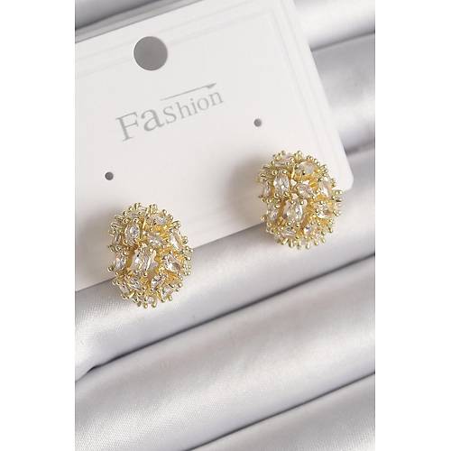 Pirin� Gold Renk Zirkon Ta�l� Kad�n K�pe