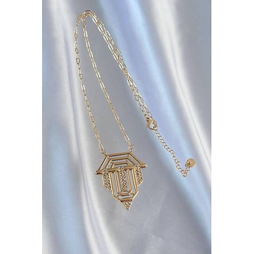 316L �elik Zincir Gold Renk Zirkon Ta�l� Serenay Kolyesi