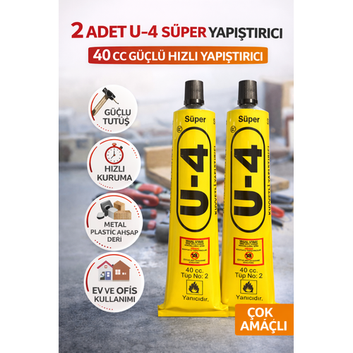 2 Adet U-4 S�per Yap��t�r�c� 40 CC G��l� H�zl� Yap��t�r�c� �ok Ama�l� Metal Plastik Ah�ap Deri Yap��t�r�c�
