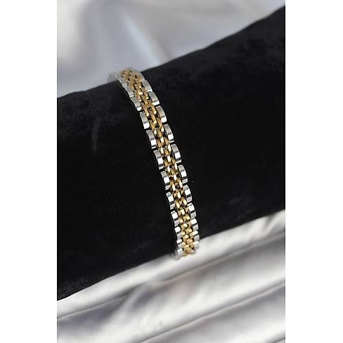 316L �elik 7 mm Kal�nl�kta Gold ve G�m�� Renkli Erkek Bileklik