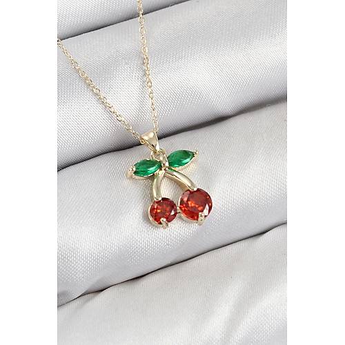 Pirin� Zirkon Ta�l� Kiraz Model Gold Renk Kad�n Kolye