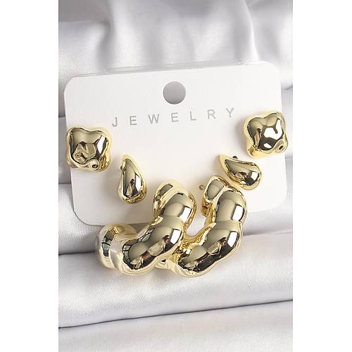 Gold Renk Yonca Damla Halka Model CCB Plastik Kad�n K�pe Seti