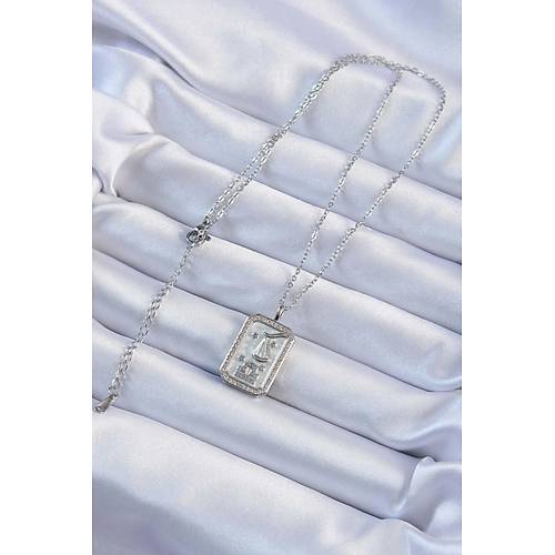 316L �elik Zincir G�m�� Renk Zirkon Ta�l� �er�eveli Tarot Kolye