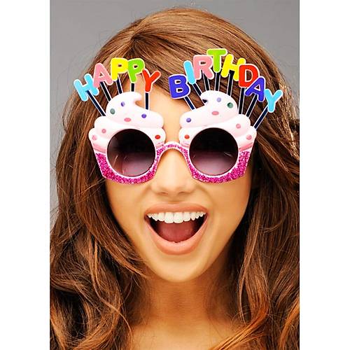 Happy Birthday Yaz�l� Pembe Fu�ya Renk Pembe Pastal� Parti G�zl��� 12x7 cm