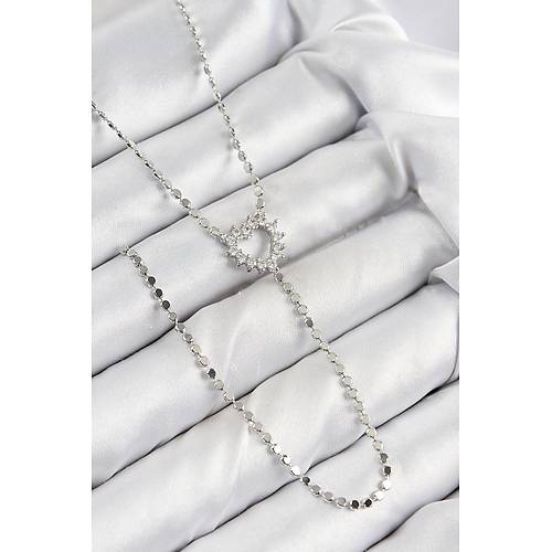 Pirin� Zirkon Ta�l� Ezme Zincirli Kalp Model G�m�� Renk Y Kolye