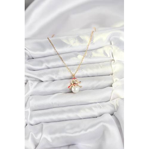 316L �elik Zincir Gold Renk Kardan Adam Model Y�lba�� Temal� Kad�n Kolye