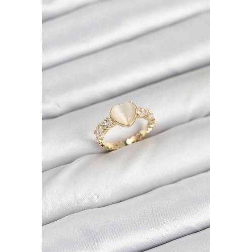 Pirin� Gold Renk Zirkon Ta�l� Kalpli Kad�n Y�z�k