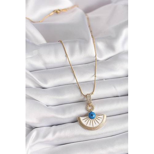316L �elik Gold Renk Zincir Zirkon Ta� Detayl� Nazar Boncuk G�z Model Kad�n Kolye