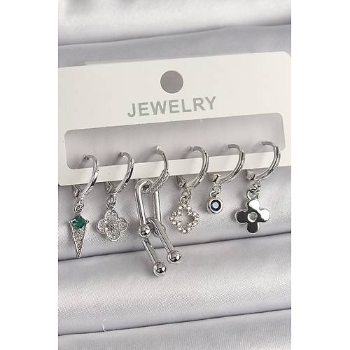 Pirin� G�m�� Renk Zirkon Ta�l� �oklu Fig�r Kad�n K�pe Seti